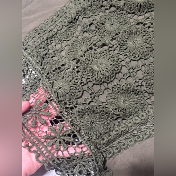 Simply Irresistible Womens Large Crocheted Overlay Green Lace Blouse St Patricks - Picture 6 of 8